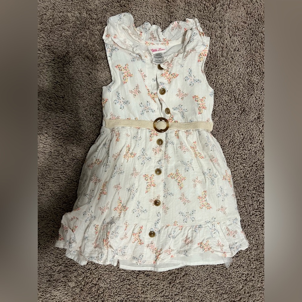 Little Lass White Floral Button-Up Dress